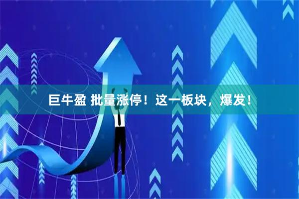 巨牛盈 批量涨停！这一板块，爆发！