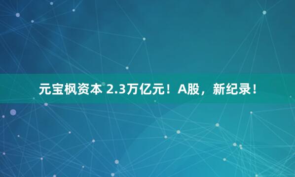 元宝枫资本 2.3万亿元！A股，新纪录！