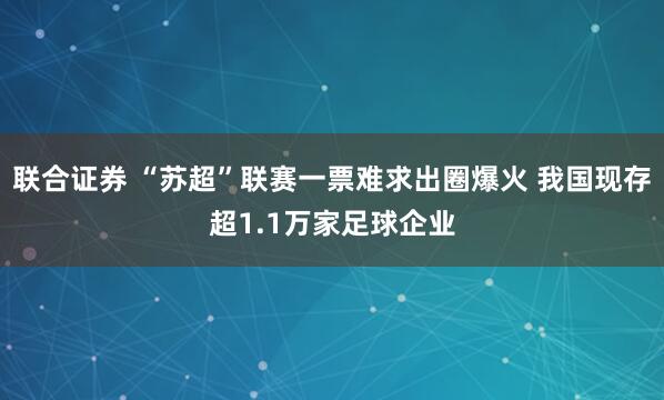 联合证券 “苏超”联赛一票难求出圈爆火 我国现存超1.1万家足球企业
